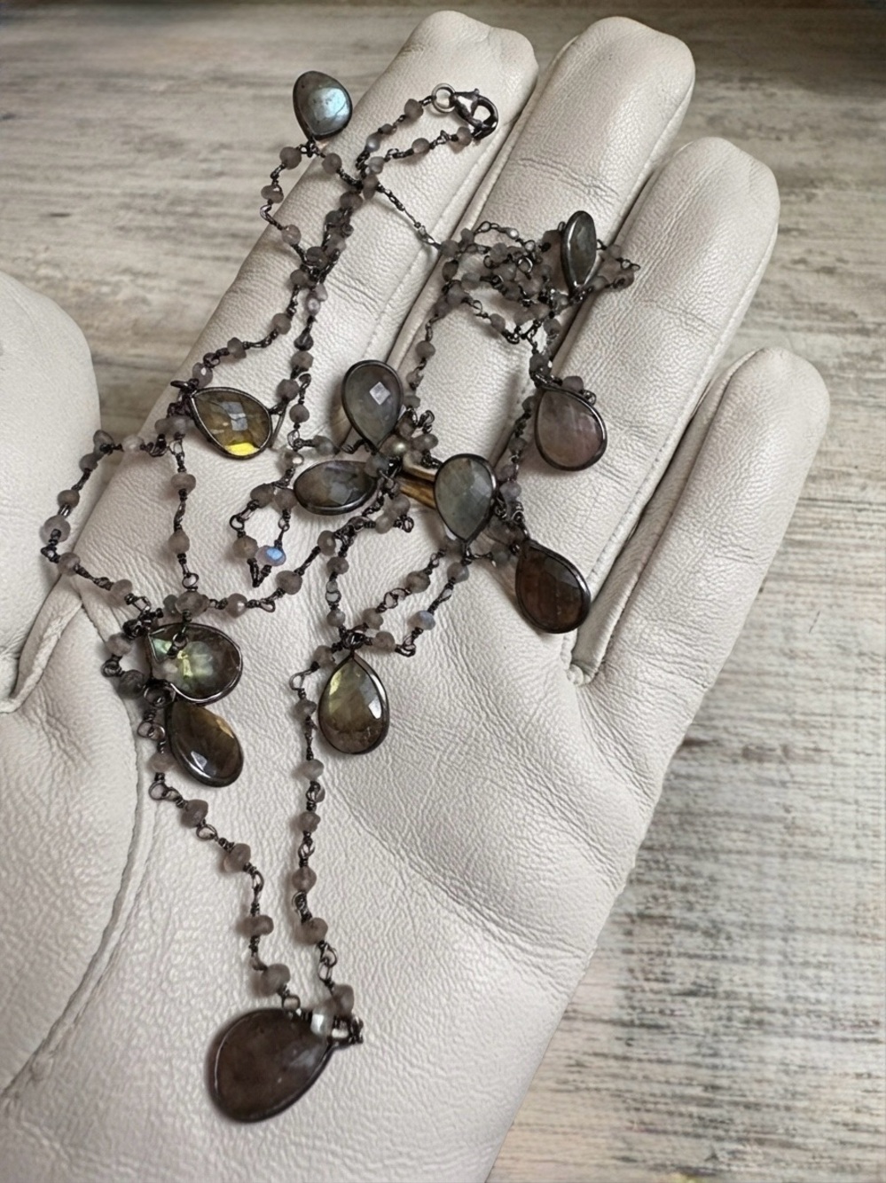 Vintage Boho 925 Sterling Silver Faceted Labradorite Station Layering Necklace - Picture 7 of 7